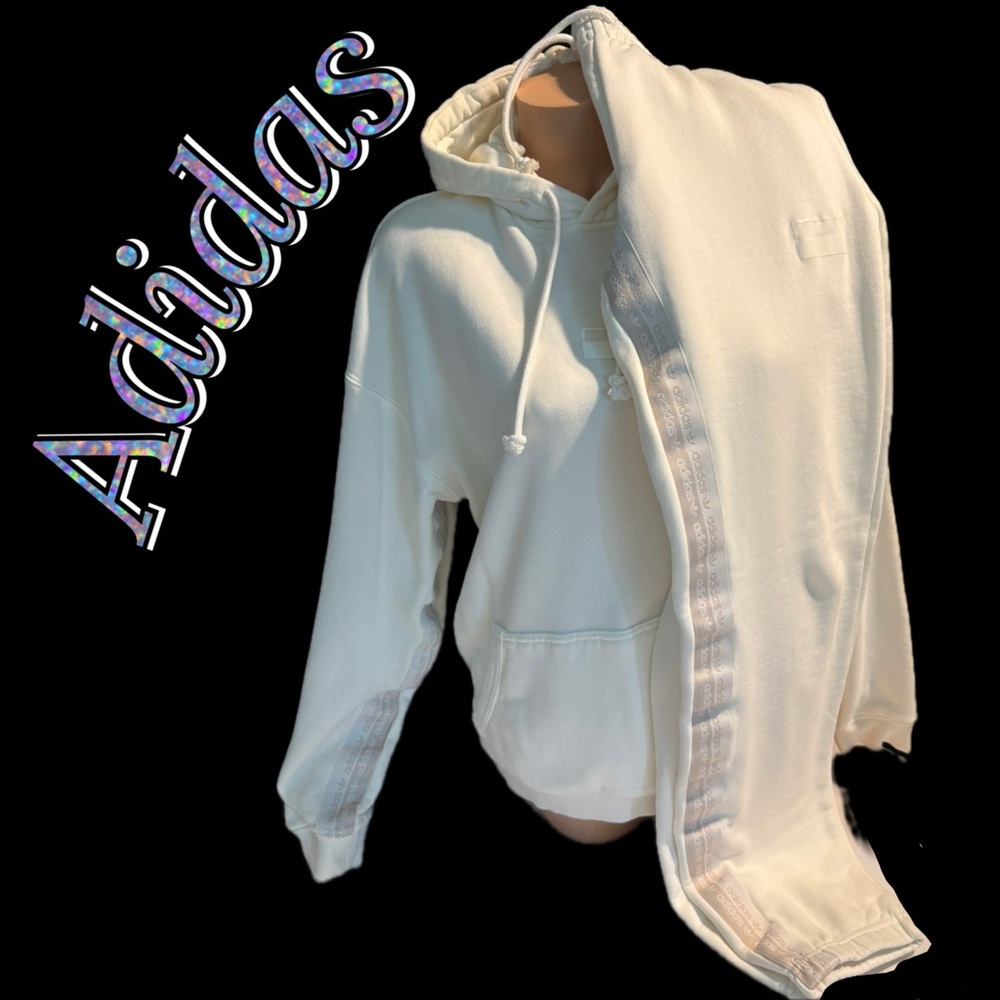 Adidas Cream Logo Tape Hoodie and Sweatpants Set